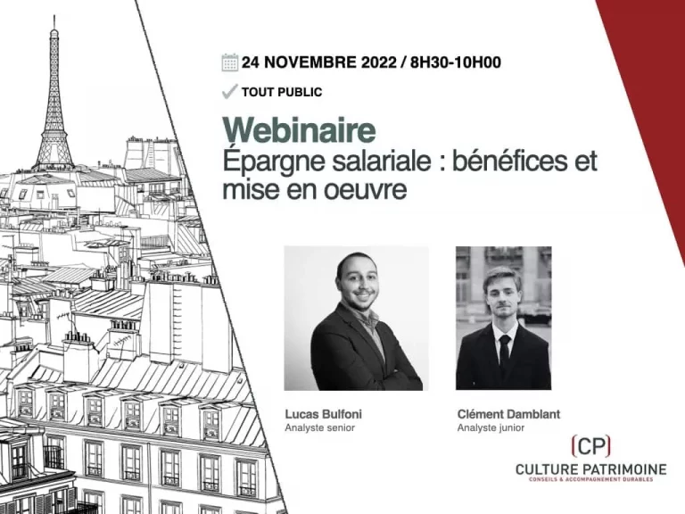 Webinaire par Culture Patrimoine présenté par Lucas Bulfoni et Clément Damblant: Épargne salariale bénéfices et mise en oeuvre