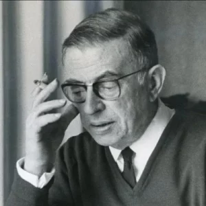 portrait de Jean Paul Sartres auteur de la phrase “La confiance se gagne en gouttes et se perd en litres”.