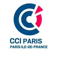 Logo de la CCI Paris Ile-de-France, représentant un motif circulaire stylisé bleu et rouge, avec le texte CCI PARIS PARIS ILE-DE-FRANCE en lettres capitales bleues.