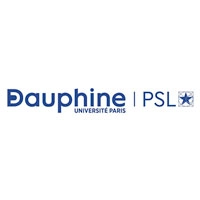 Logo de l'Université Dauphine Paris | PSL, comportant un texte bleu avec un "Dauphine" stylisé et une petite étoile à droite de "PSL".