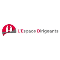 Logo de LEspace Dirigeants avec deux silhouettes blanches se serrant la main à l'intérieur d'une forme circulaire rouge à gauche, et les mots LEspace Dirigeants en texte gris et rouge à droite.