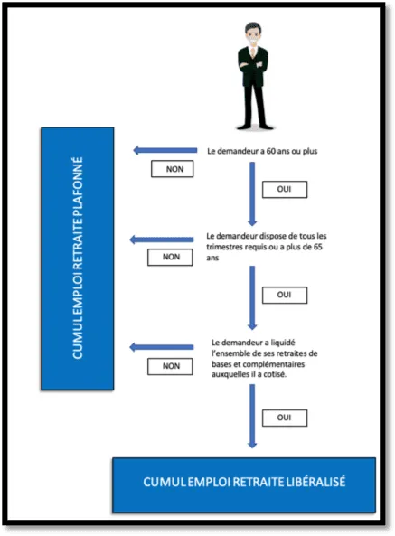 schéma qui représente le cumul emploi retraite plafonné et retraite libéralisée
